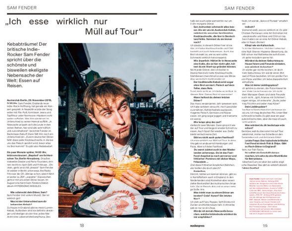 Guten! Sam Fender isst Döner – und redet mit mir darüber. Auszug aus dem Musikexpress 08/2019.
